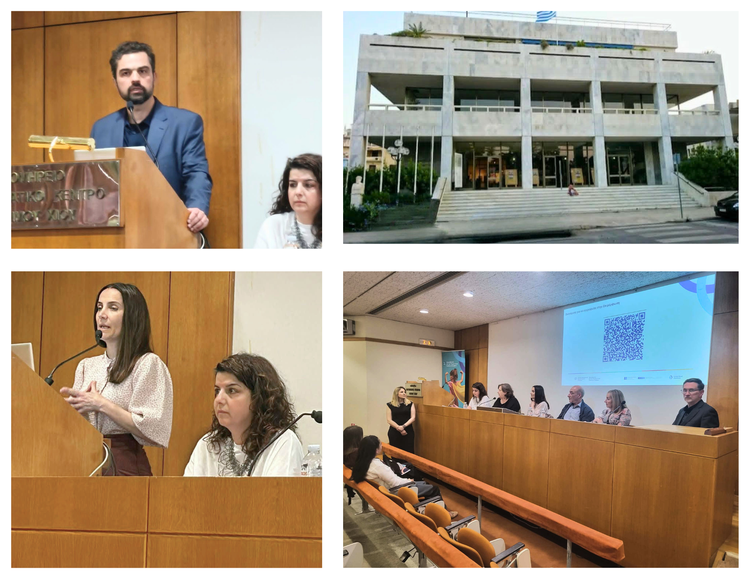 Πάνω αριστερά: ο Πρόεδρος του Λαογραφικού Πολιτιστικού Ομίλου Χίου "Λέων Αλλάτσιος", Κώστας Τριαντάφυλλος. Δεξιά πάνω: πρόσοψη του Ομήρειου Πνευματικού Κέντρου Δήμου Χίου. Κάτω αριστερά: Η ψυχολόγος της Πρωτοβουλίας, Παναγιώτα Μπαλίκου, και η ψυχολόγος και συντονίστρια της εκδήλωσης, Καλλιόπη Τριανταφύλλου. Κάτω δεξιά: Το πάνελ των τοπικών επαγγελματιών, από δεξιά, Ισίδωρος Σαλλιάρης, Έλενα Πιππίδη, Σταμάτης Βούλγαρης, Παναγιώτα Μπαλίκου, Λίλιαν Αθανασοπούλου, Καλλιόπη Τριανταφύλλου.