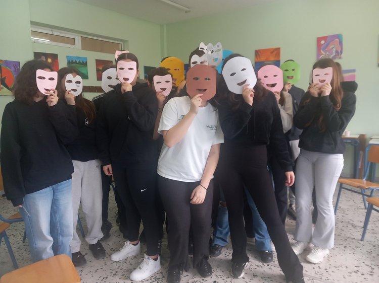Snapshot from a Dialogue Action in a school of Attica region using cardboard masks. © CAMHI Greece